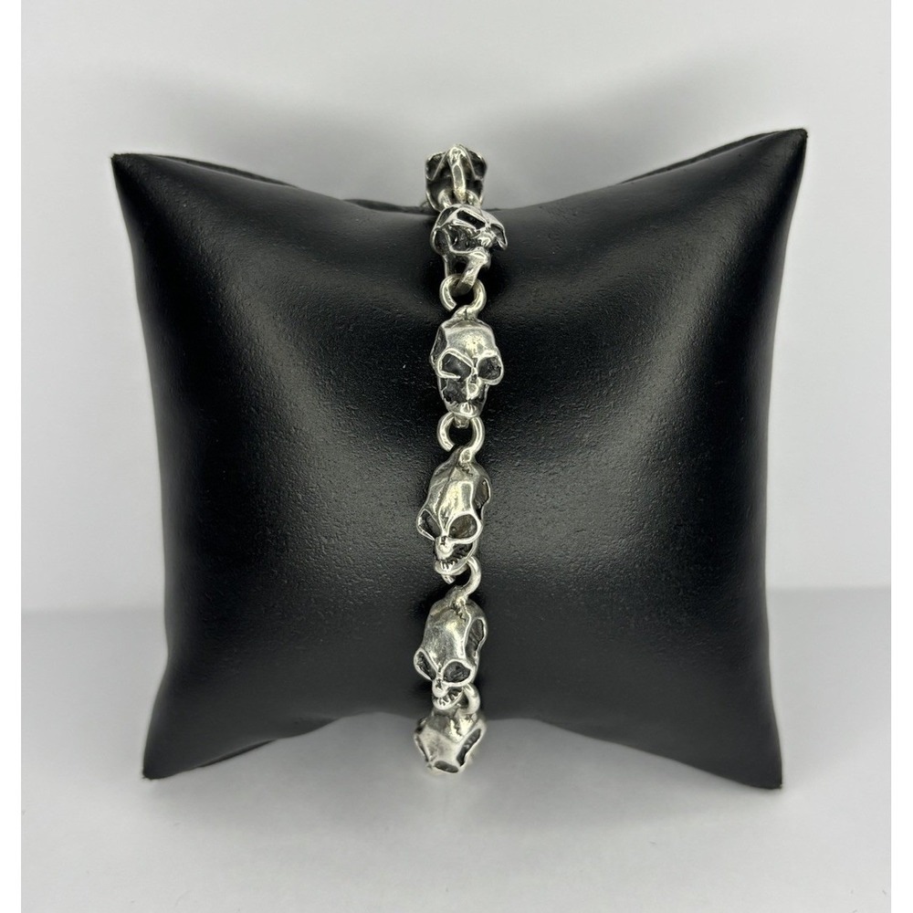 925 Sterling Silver Vintage Skull Link 9" Bracelet Skull Heart Style HD Links